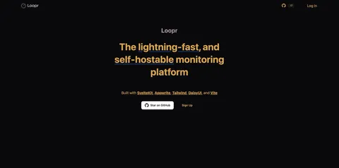 Loopr landing page for a self-hostable monitoring platform